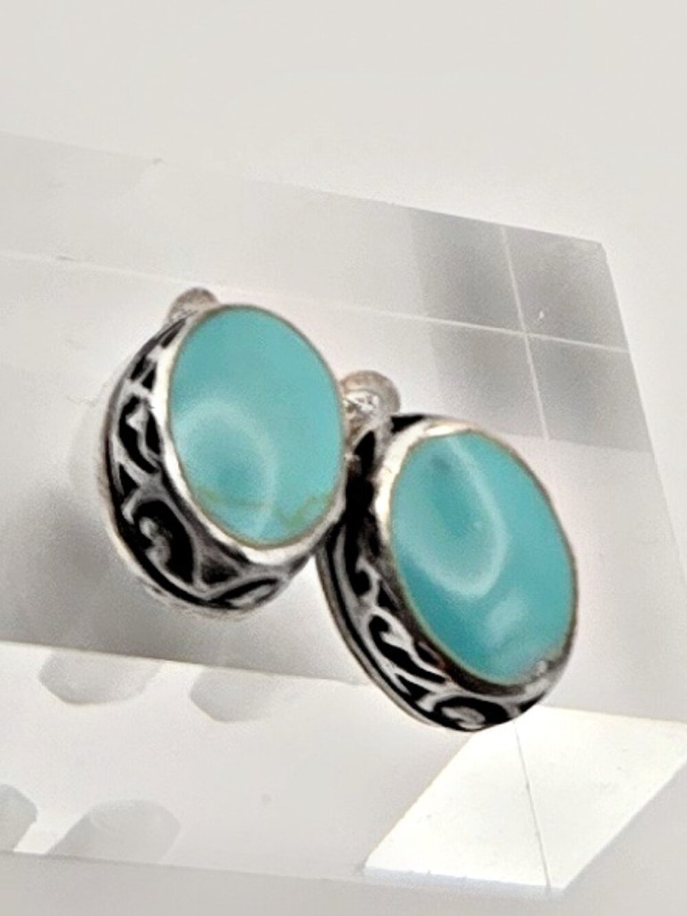 Vintage Turquoise Sterling Silver Stud Earrings 925 TM